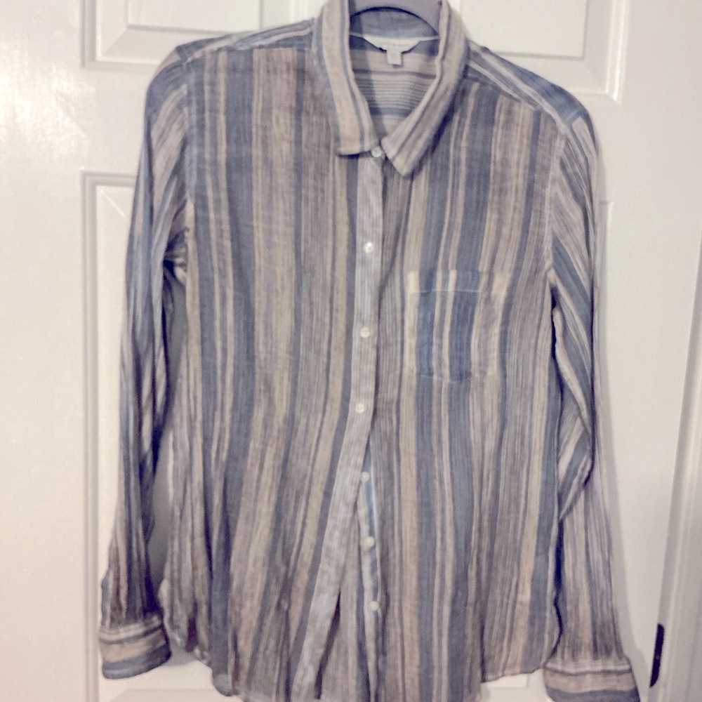 Women’s Lucky Brand Blue & Tan Casual Button Down Shirt, Sz Medium